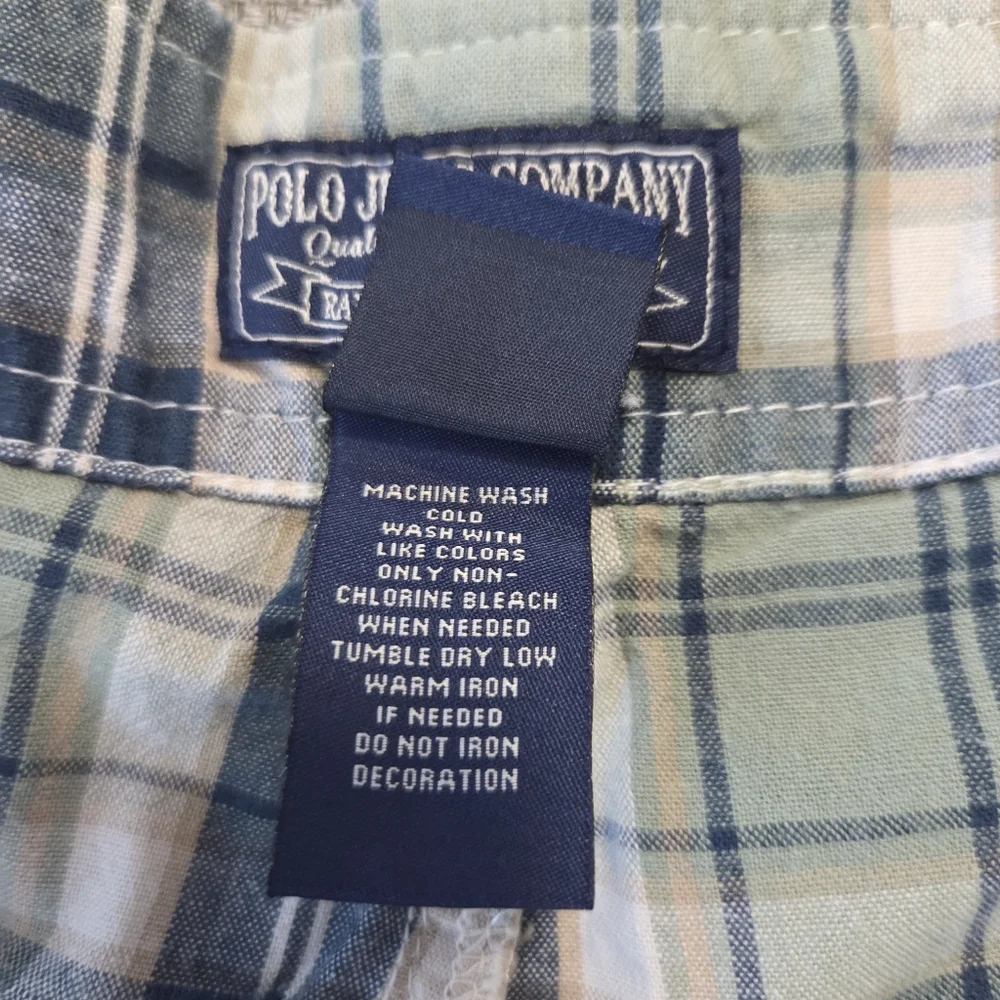 VTG Polo Jeans Company Ralph Lauren Green & Blue Plaid Cargo Shorts 40x11